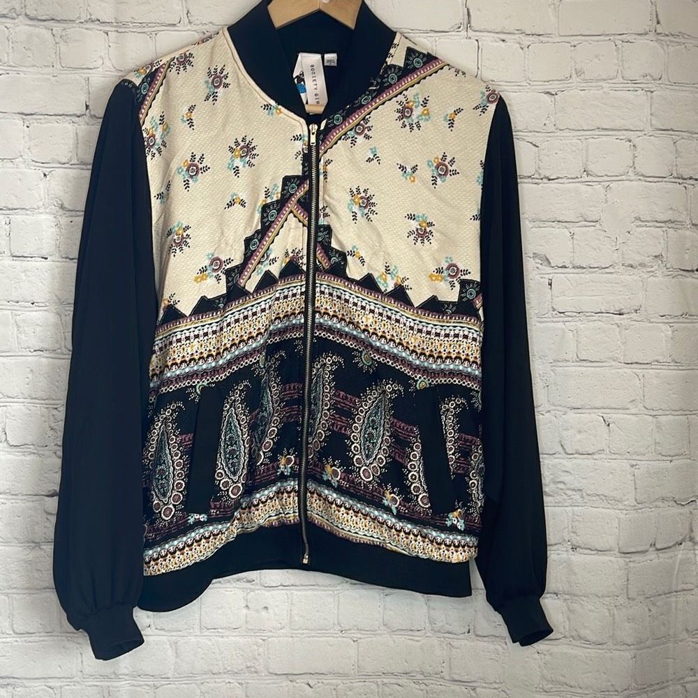 Society Girl Women’s‎ Black Patterned Zip up Long Sleeve Jacket size large